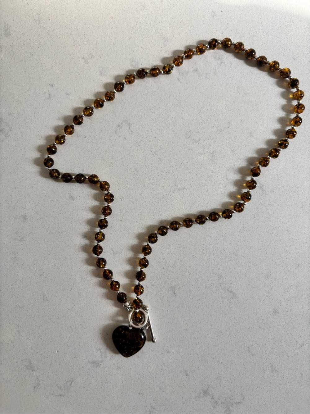 Brown Bead Heart Pendant Necklace